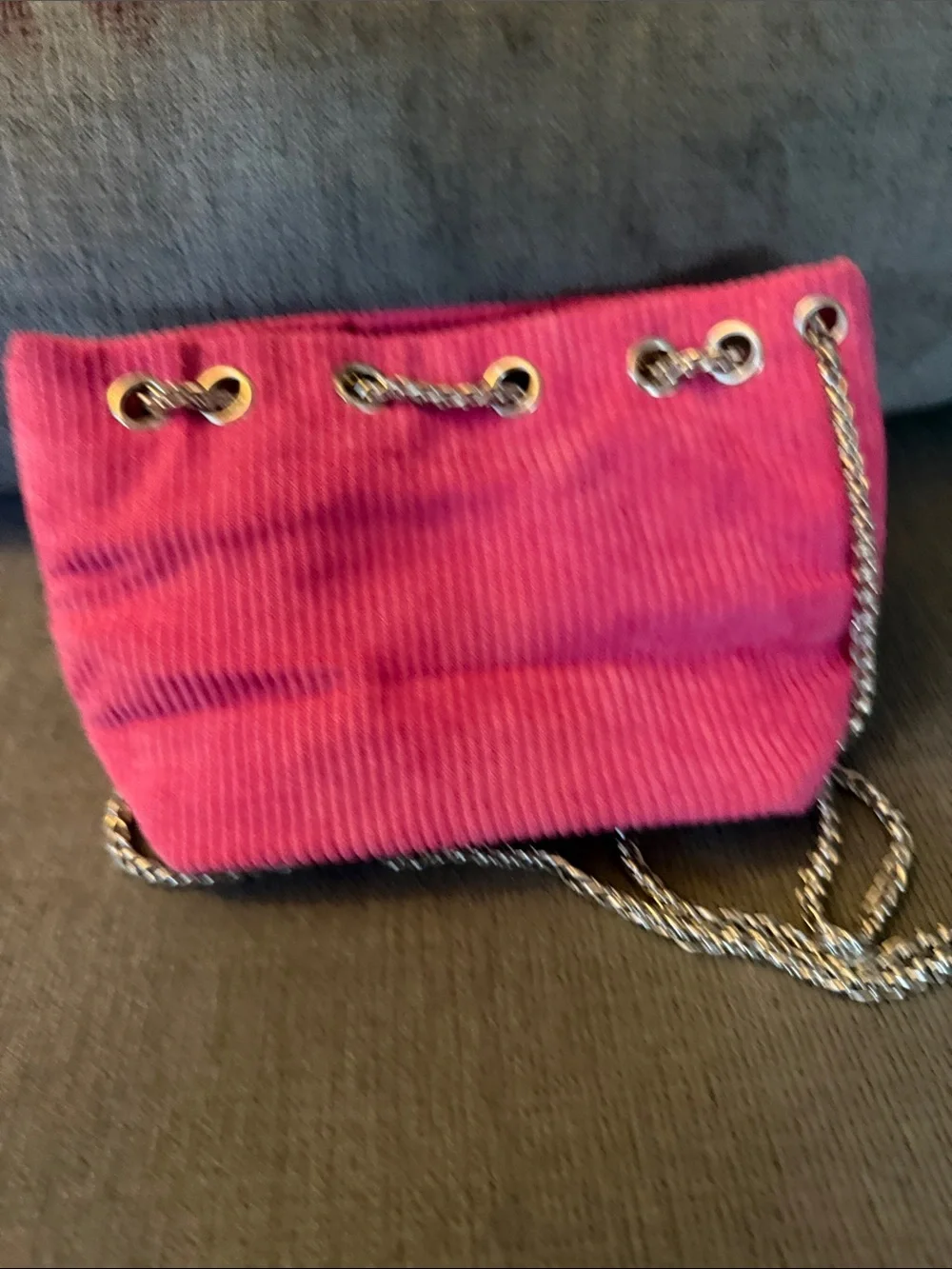 SHEIN Hot Pink Corduroy Chain Shoulder Bag with Pearl Charm